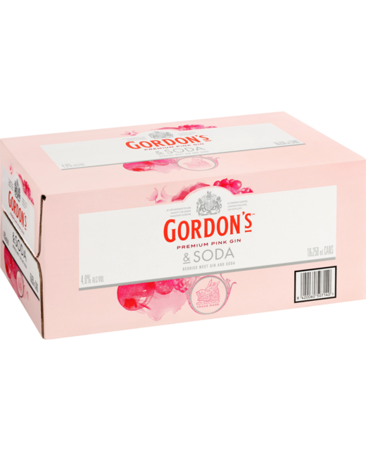 Gordons Pink Gin and Soda 4% 250mL Cans 18 Pack