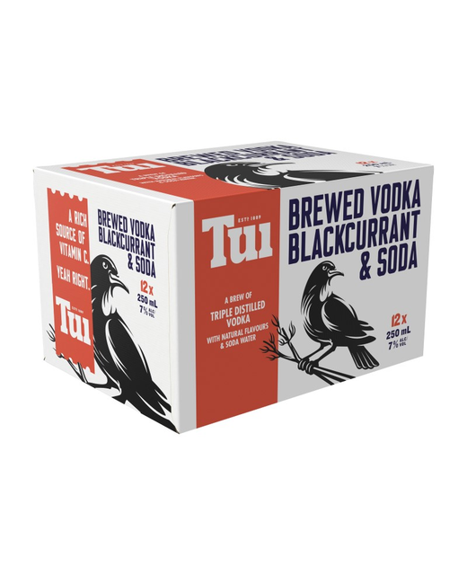 Tui Brewed Vodka, Blackcurrant & Soda 250ml 12pk cans